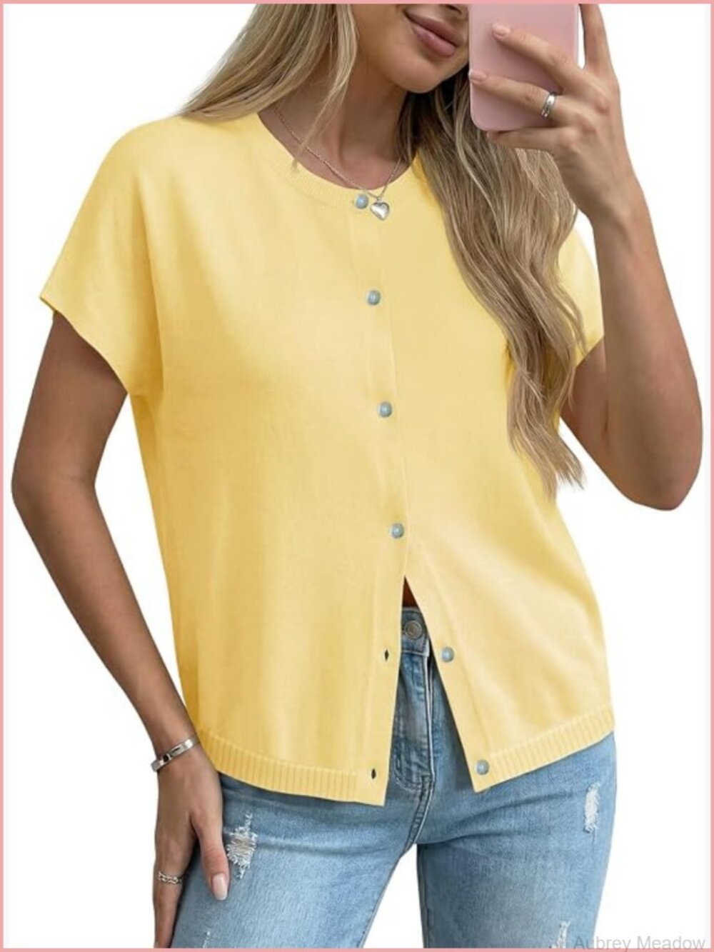 Oversized Short Sleeve Knit Cardigan Sweater with Button Down